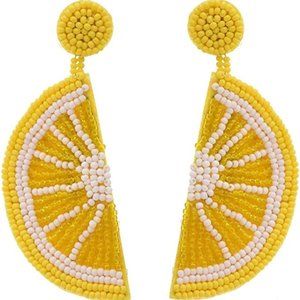 Long 3" Beaded Lemon Slice Earrings Cute Handmade Post Festival Summer Jewelry